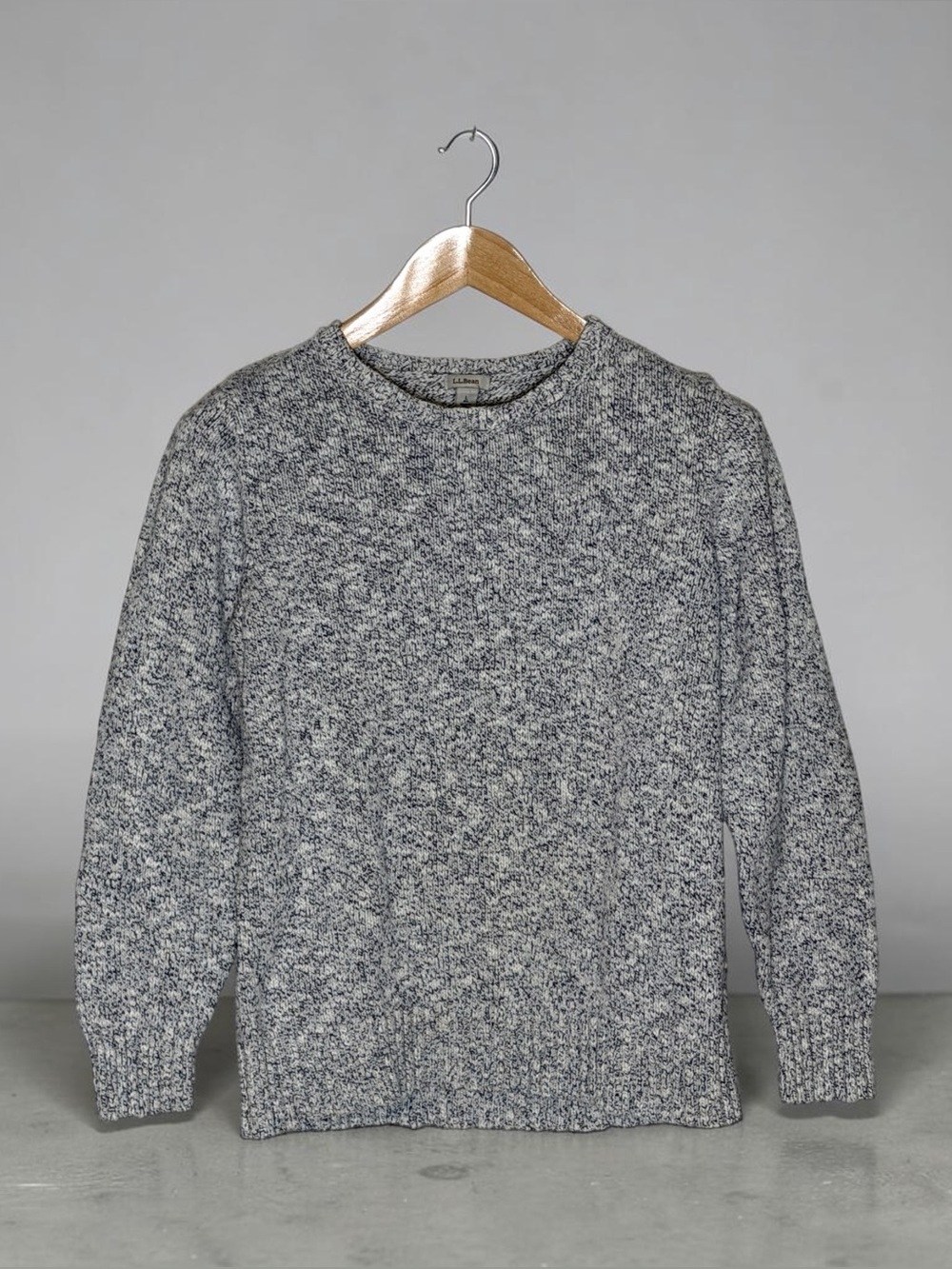 100% Cotton LL Bean Marled Gray Crew Neck Preppy Sweater, Womens Size Large